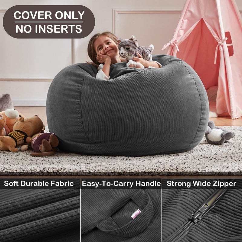 Nobildonna 3 ft Bean Bag Chair Cover (No Filler) 35"Ã—43" Large Stuffed Animal Storage Bean Bag Washable Big Beanbag Chair Cover Premium Corduroy Bean Bag Cover for Adults,Kids,Dark Grey 300L - Image 3